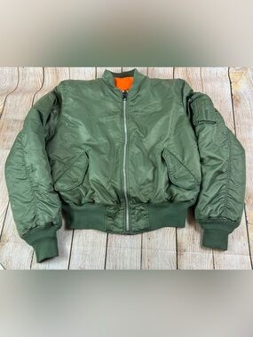Flight Bomber Style Jacket Reversible Green Orange Size XL